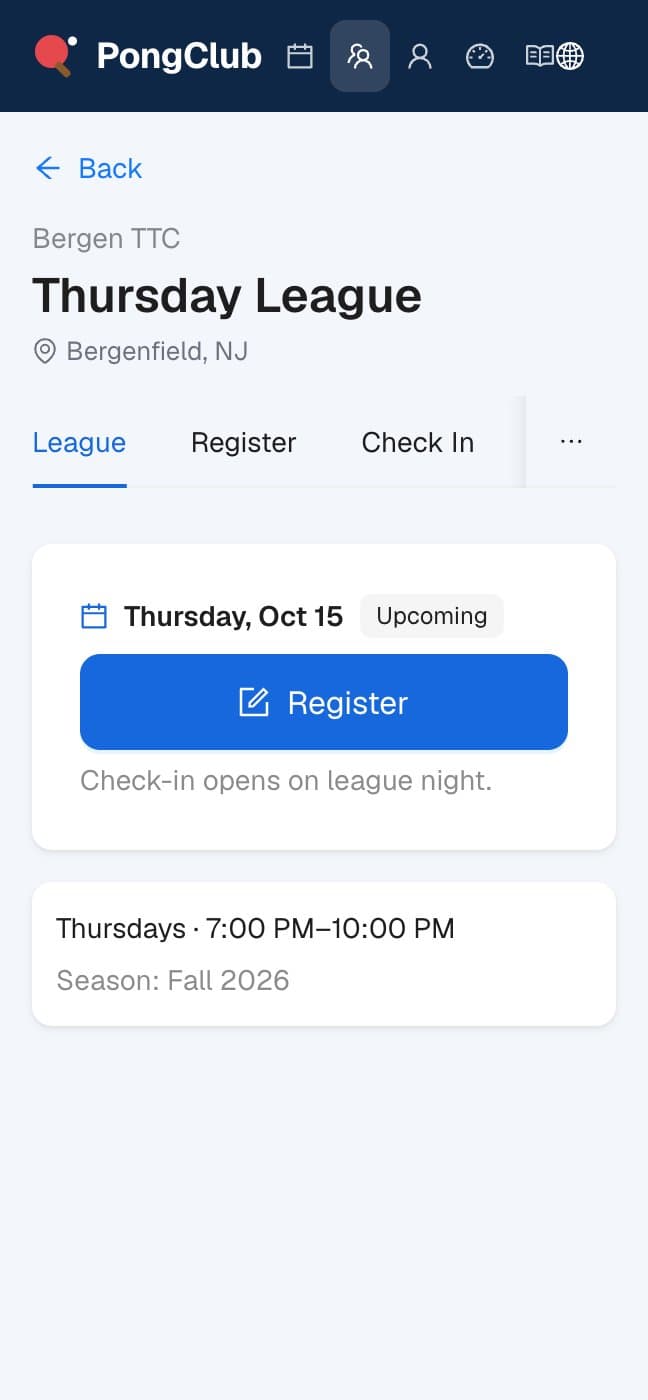 Register and check in for match day