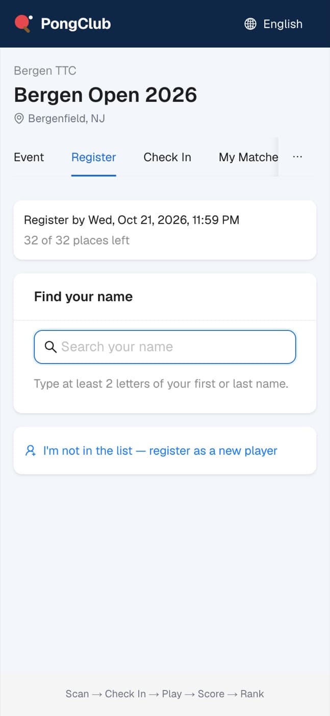 Register for a tournament
